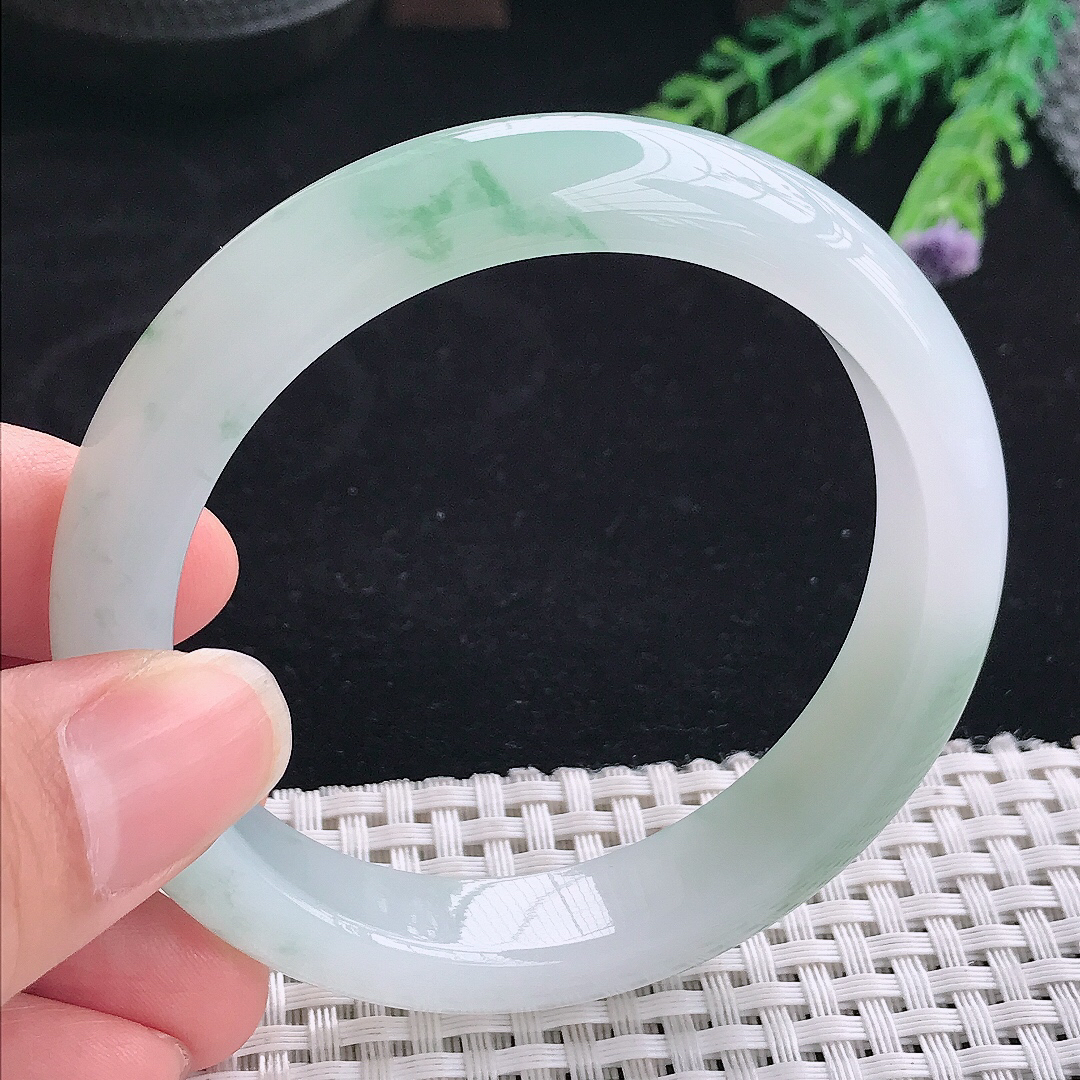 实拍A货翡翠58/12.6/8.5老坑冰胶果冻冰飘花手镯翡翠玉镯手环