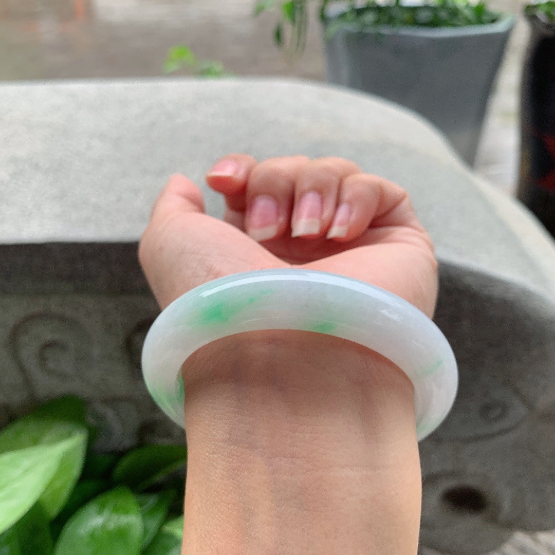 圈口56.5-11.9-9.4【白底青正圈手镯】正圈56 57可戴