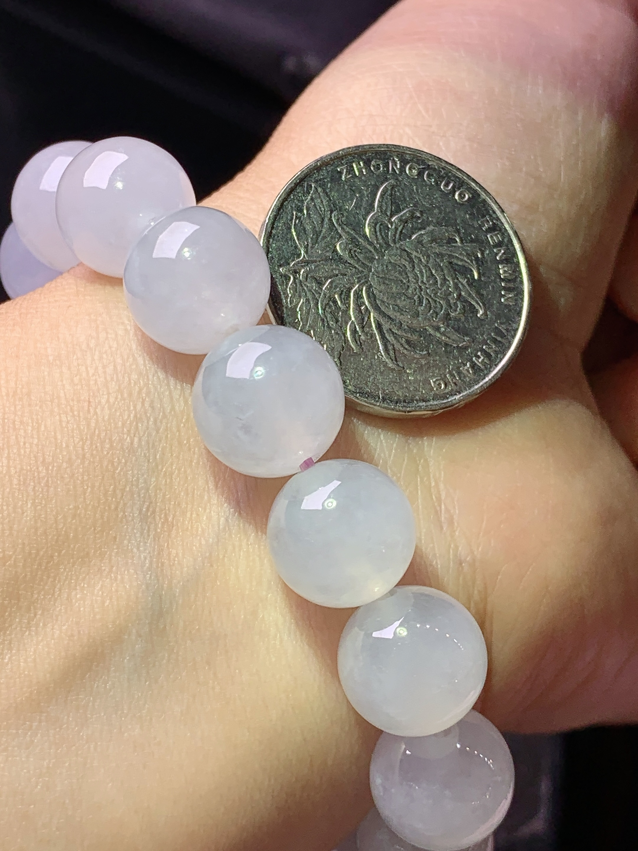 冰种圆珠手链 玉质细腻 色泽艳丽清新 水润亮眼 整体尺寸12h3