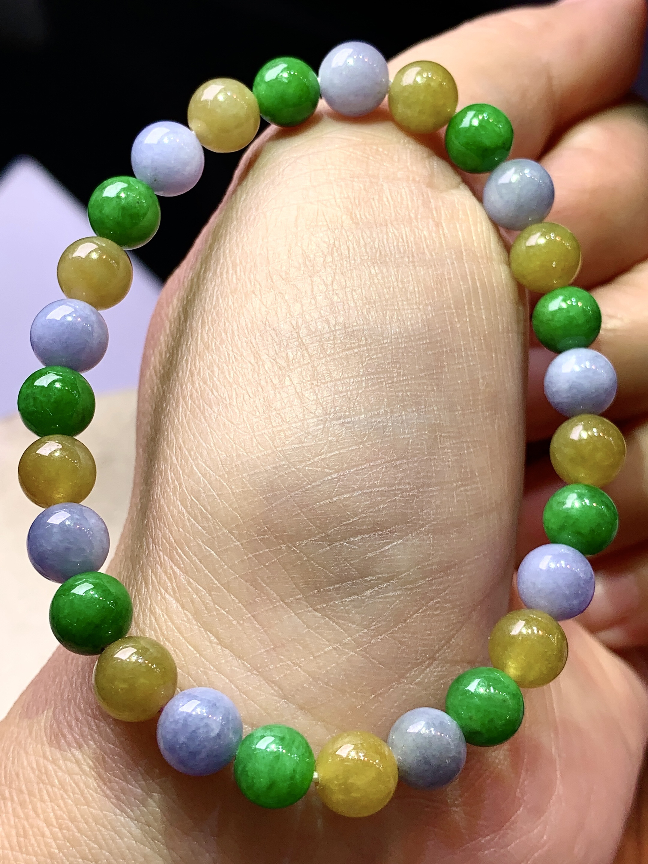 多彩圆珠手链 玉质细腻 色泽艳丽清新 水润亮眼 整体尺寸6.5h3