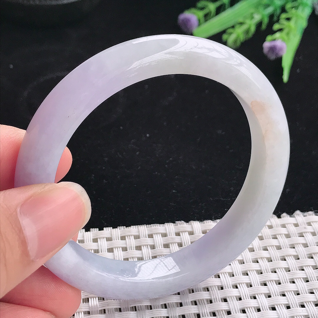 实拍A货翡翠55/10.3/8.5老坑精美冰润紫罗兰手镯宽边玉镯平安镯