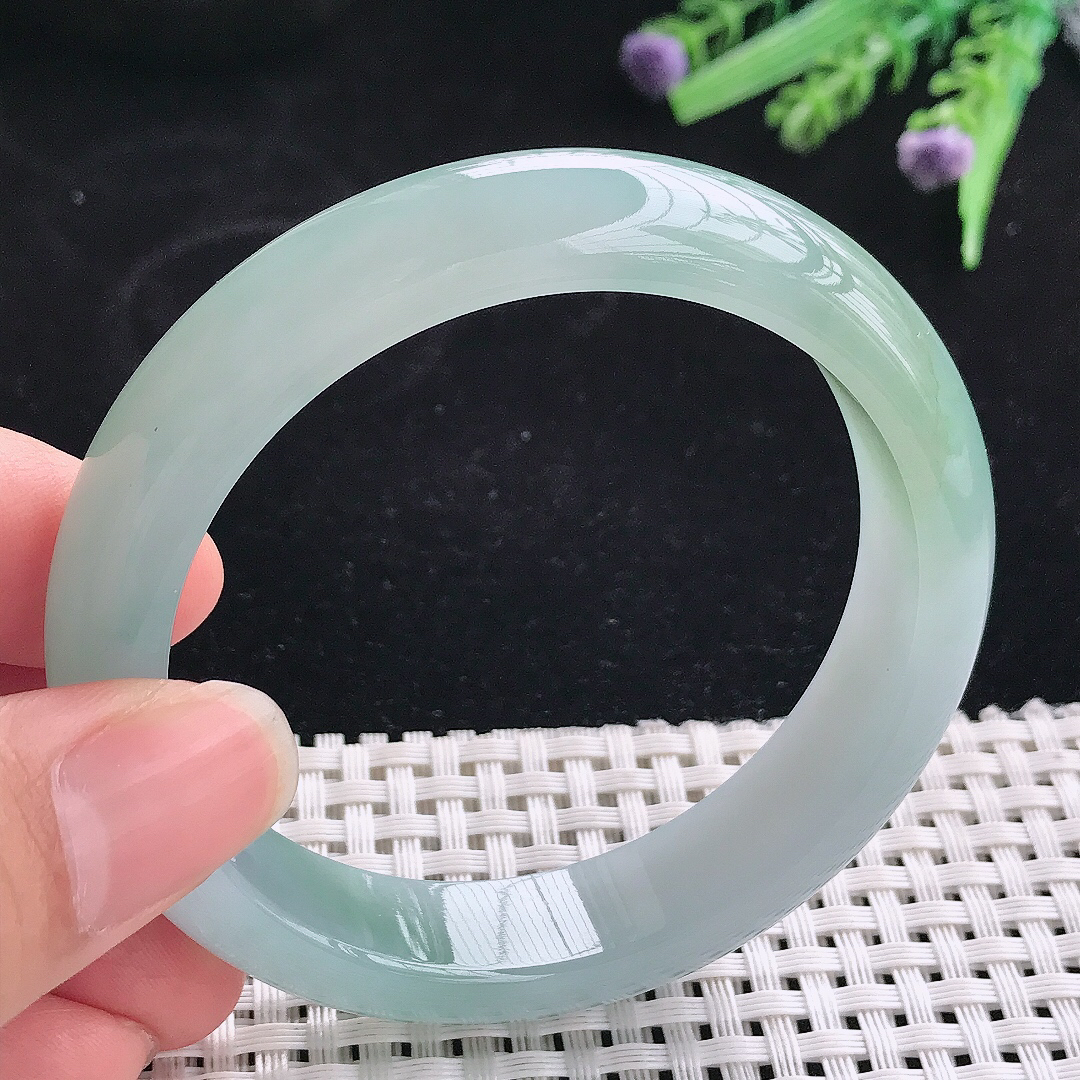 实拍A货翡翠56.5/13/8.2老坑冰胶果冻冰飘花手镯翡翠玉镯平安镯