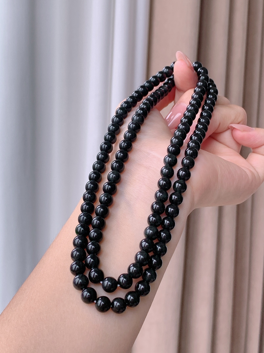 墨翠珠串圆珠子珠链，性比高，色浓，6.5mm，35cm，55.5克