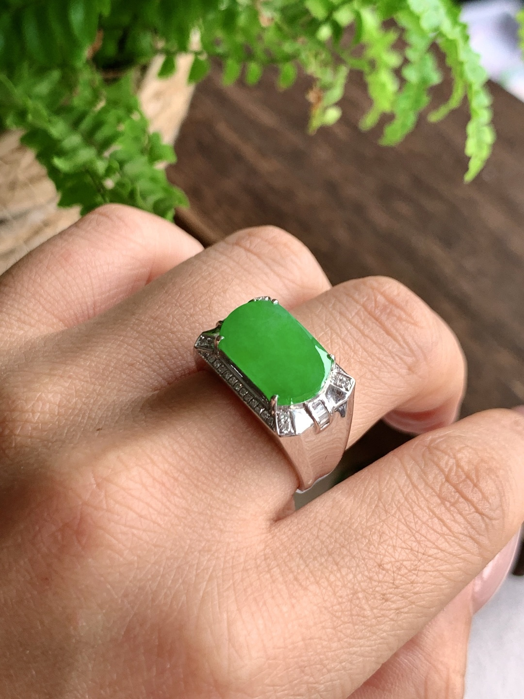 ️冰阳绿马鞍戒指，18k金镶嵌，性比高，13.8/9.5/2.5，圈口18.5号，5.5克