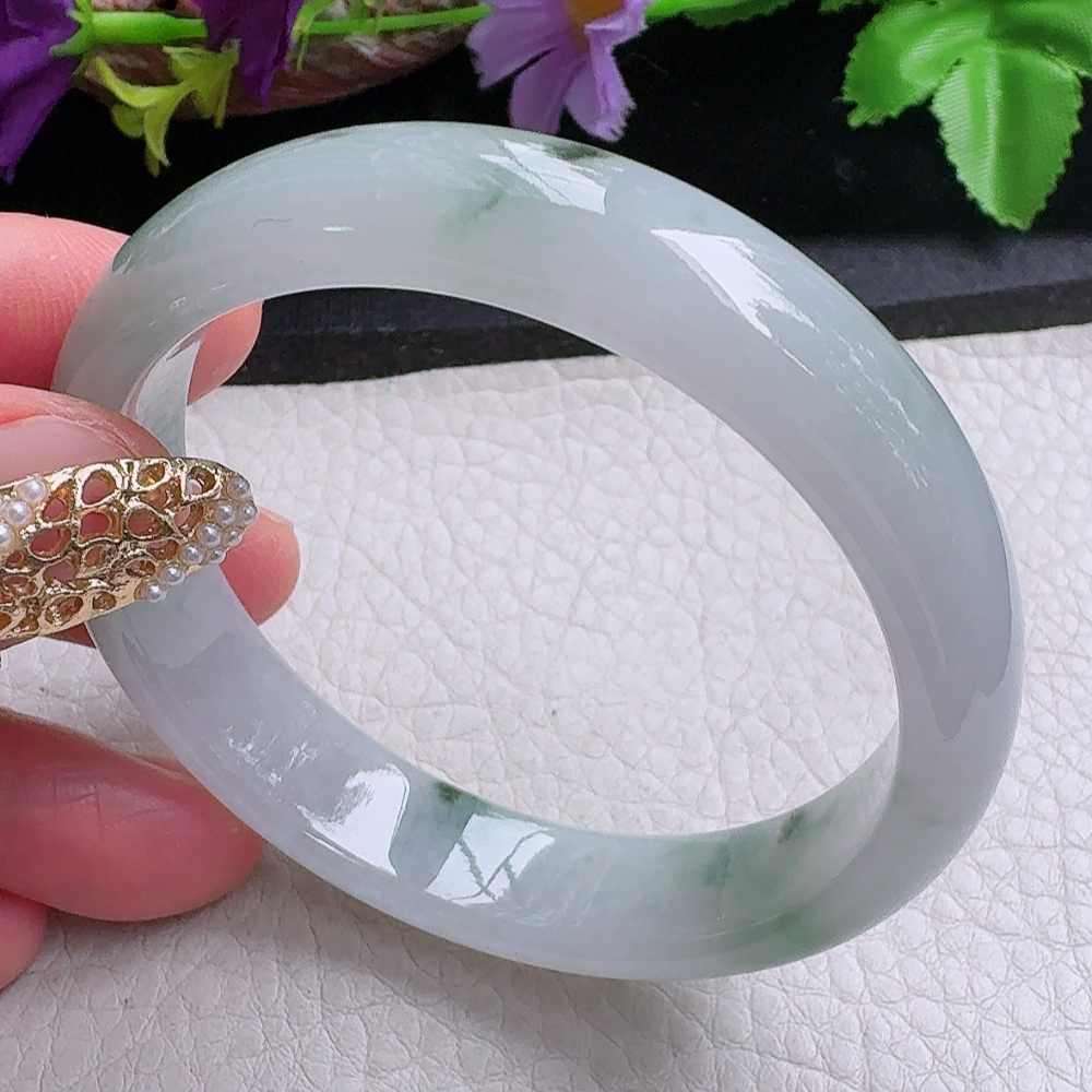 xx实拍54*12.5*6.6平安镯 缅甸翡翠a货手镯飘花正圈玉镯子