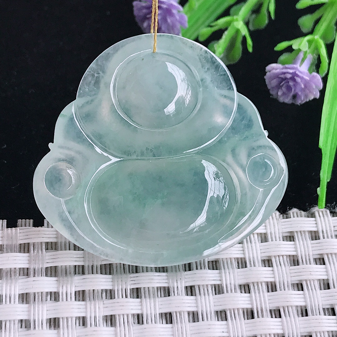 实拍A货翡翠34.9/38.3/8.3老坑冰种起胶冰晴大佛公吊坠翡翠玉坠挂件