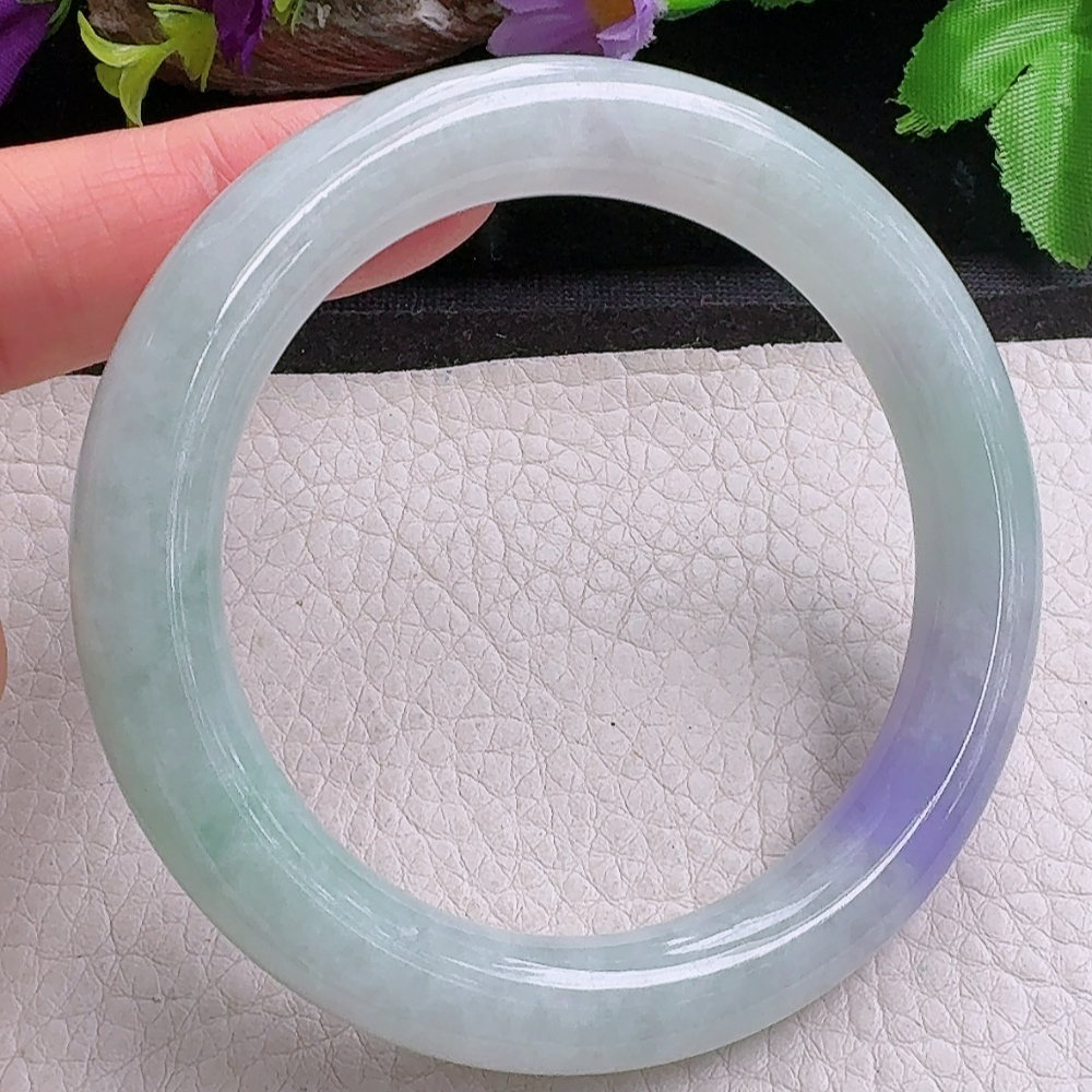 ss实拍59*11美人镯 缅甸翡翠a货手镯飘紫细润圆条玉镯子