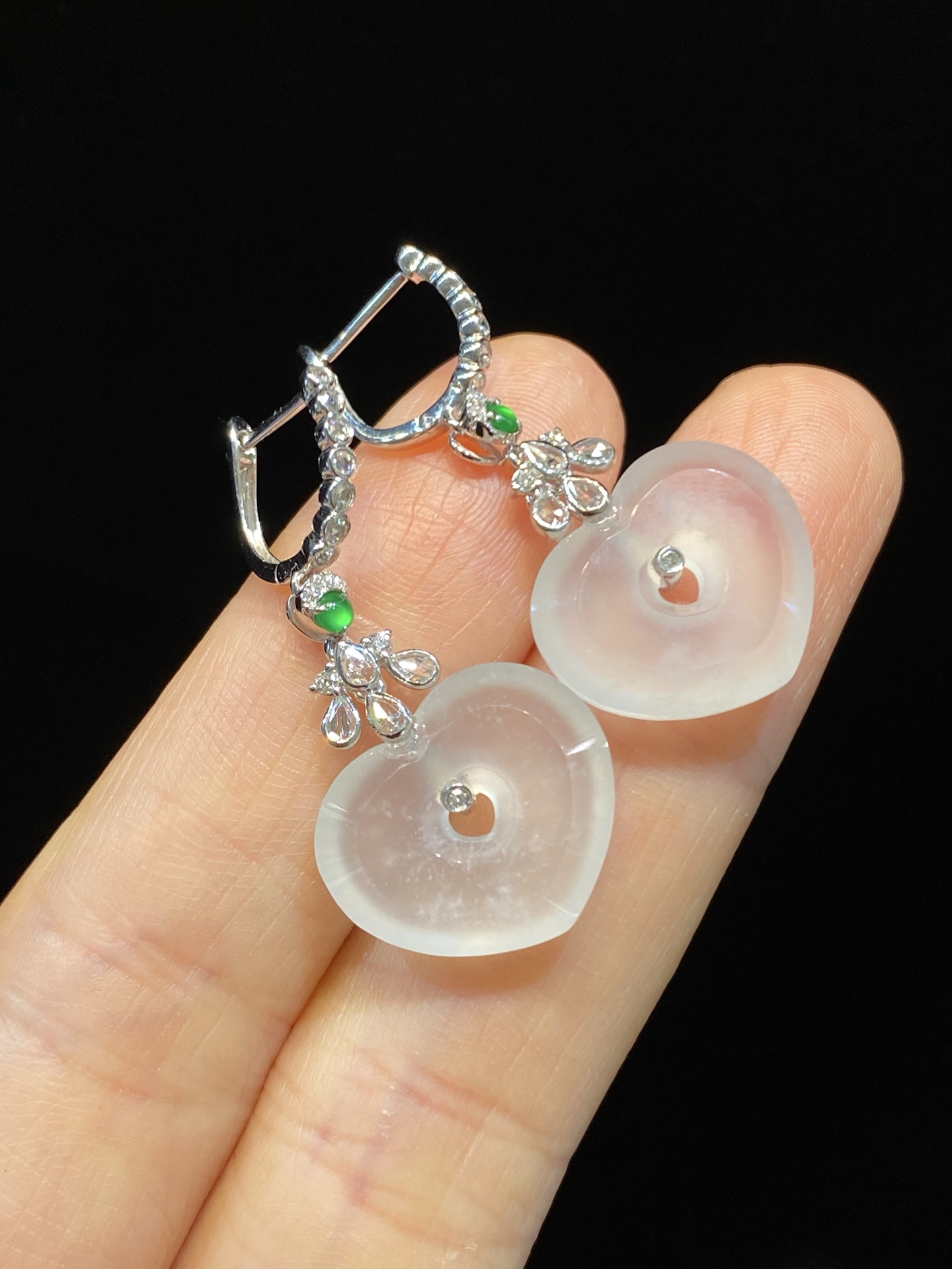 冰玻 桃心 爱心 耳坠 耳环 18k金尺寸35.8/17.2/4.5