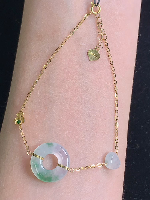  ，18k金镶冰飘花甜甜圈手链，，尺寸13.8/2.7，№;y2727   25