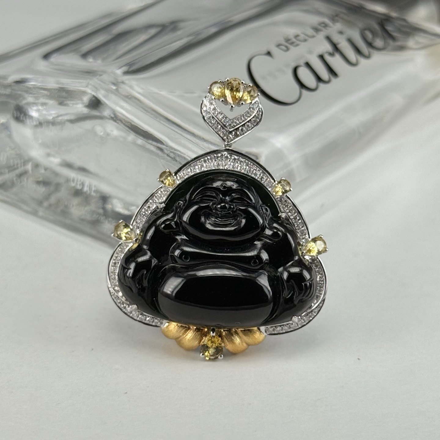 精品18k墨翠大肚佛 种好色正 黑度极好 打灯通透 油性十足 尺寸38.8