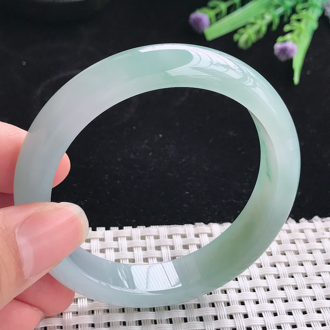 实拍A货翡翠56.5/13/8.2老坑冰胶果冻冰飘花手镯翡翠玉镯平安镯