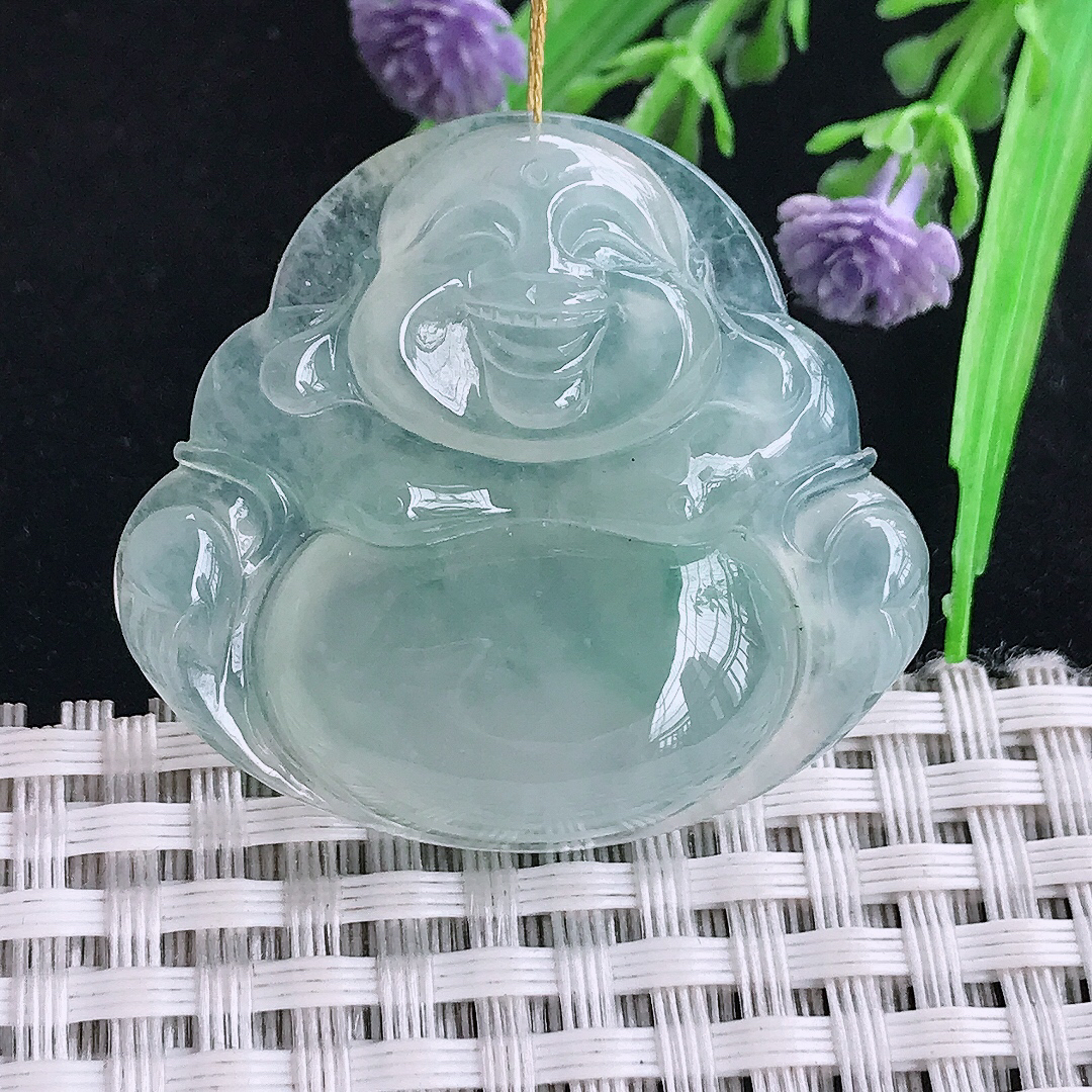 实拍A货翡翠34.9/38.3/8.3老坑冰种起胶冰晴大佛公吊坠翡翠玉坠挂件