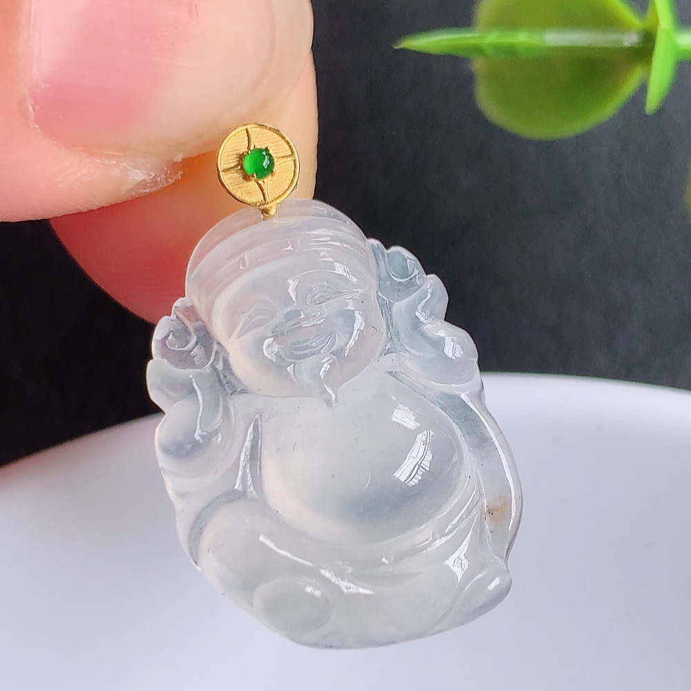 18k金扣冰润天然A货翡翠财神爷吊坠，W449.27尺寸21.6-13.2-4.8
