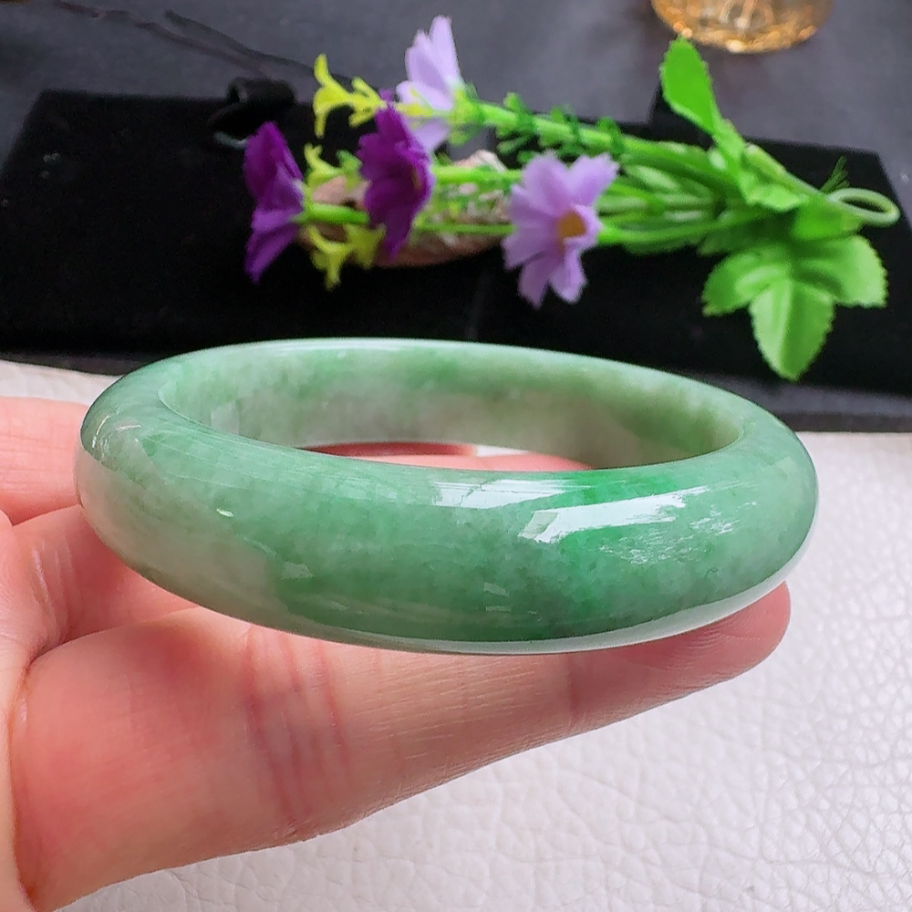 xx小圈口51*12.5*7.6平安镯 缅甸翡翠a货手镯辣绿正圈玉镯子