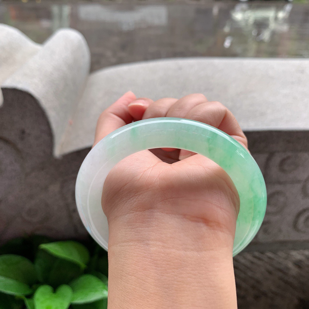 大圈口58.8-11.3 【冰飘绿圆条手镯】圆条58 59可戴