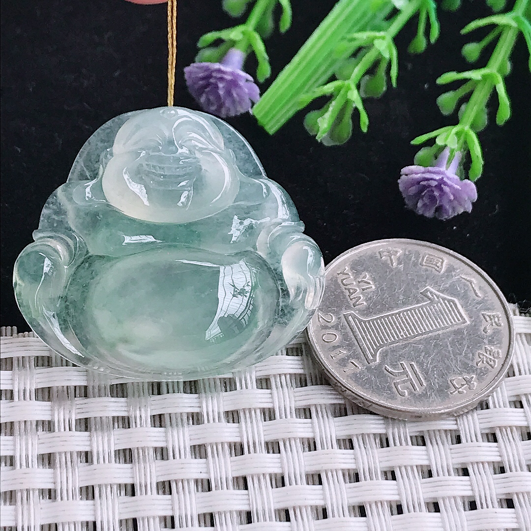 实拍A货翡翠31.8/35.6/7.3老坑冰种果冻胶冰晴佛公吊坠翡翠玉坠挂件