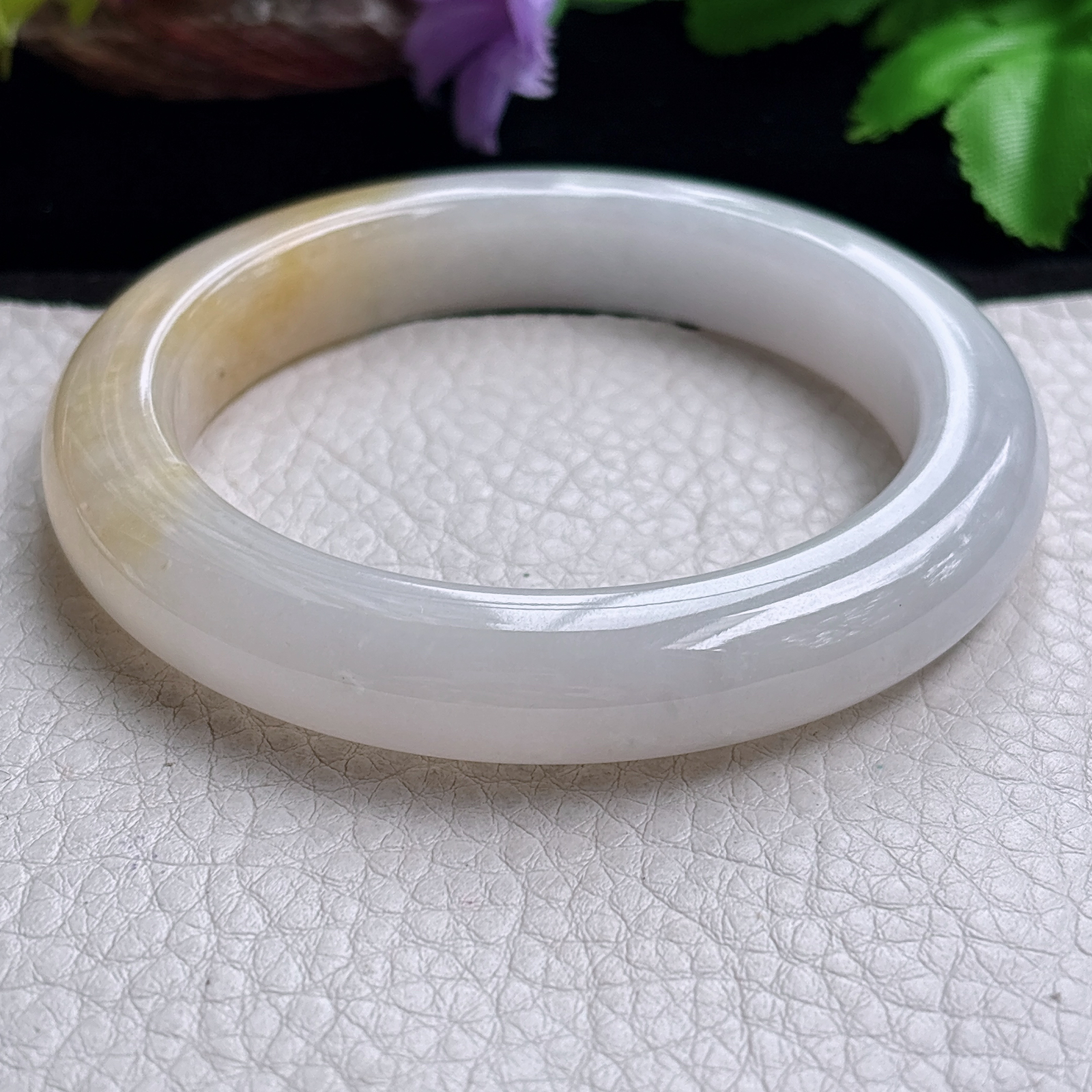 ss大圈口60*12.2*10.6招财镯 缅甸翡翠a货手镯半水冰黄正圈玉镯子