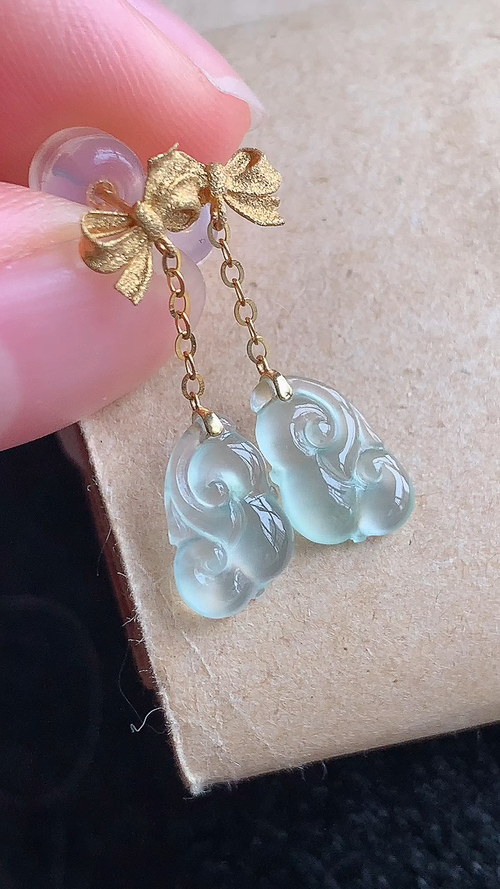 ️冰如意耳坠，18k金，尺寸10.5/6.4/2.6，编号xw428