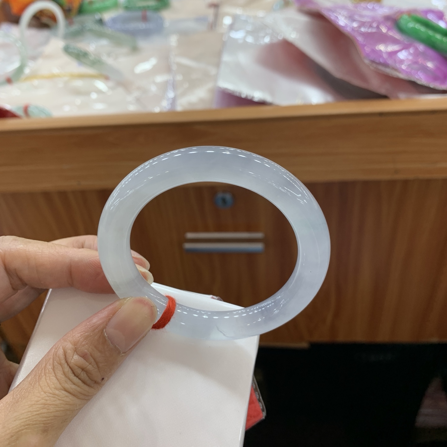 042728JM，冰蓝圆条翡翠手镯，51.3-9.7