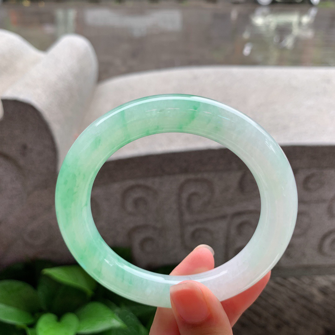 大圈口58.8-11.3 【冰飘绿圆条手镯】圆条58 59可戴