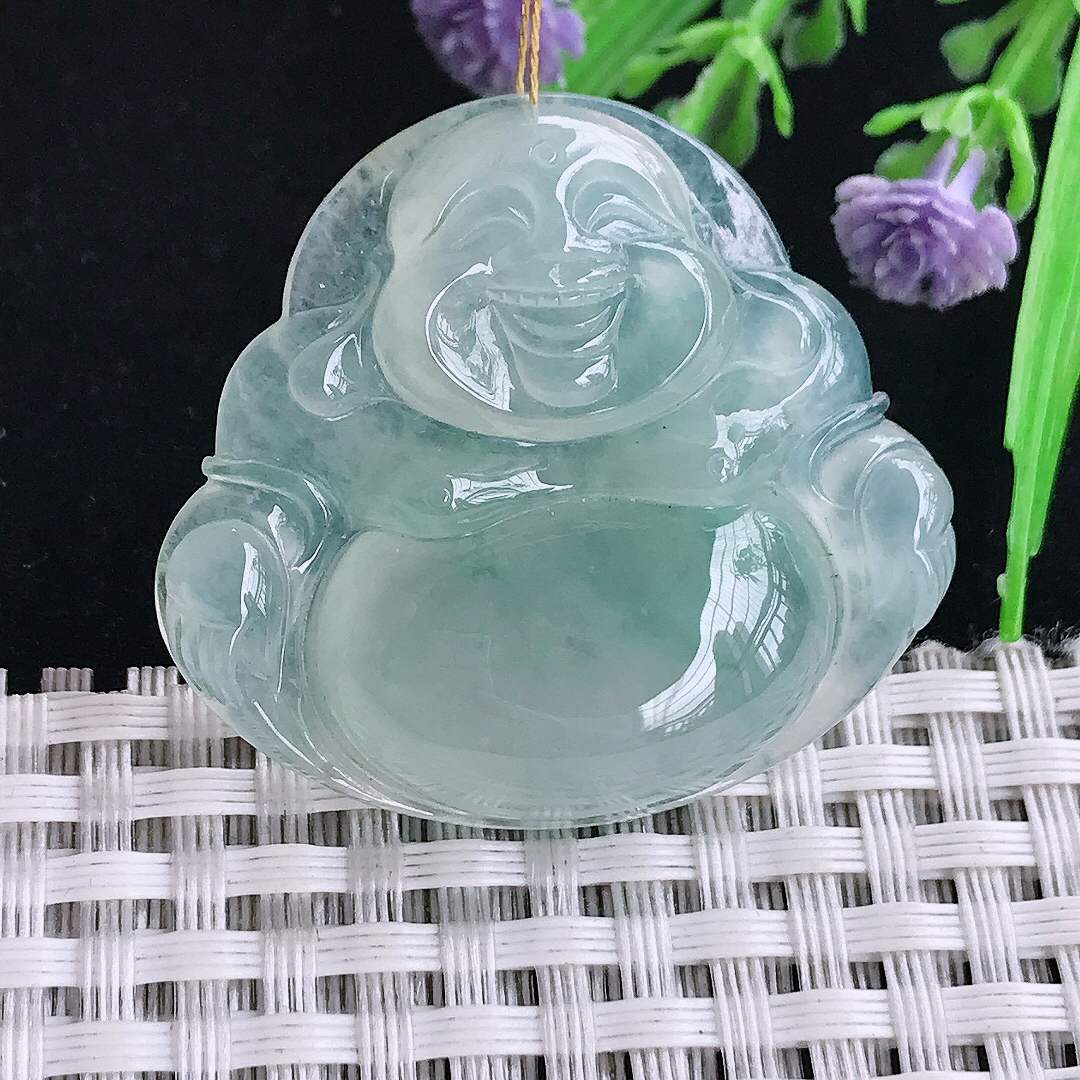 实拍A货翡翠34.9/38.3/8.3老坑冰种起胶冰晴大佛公吊坠翡翠玉坠挂件