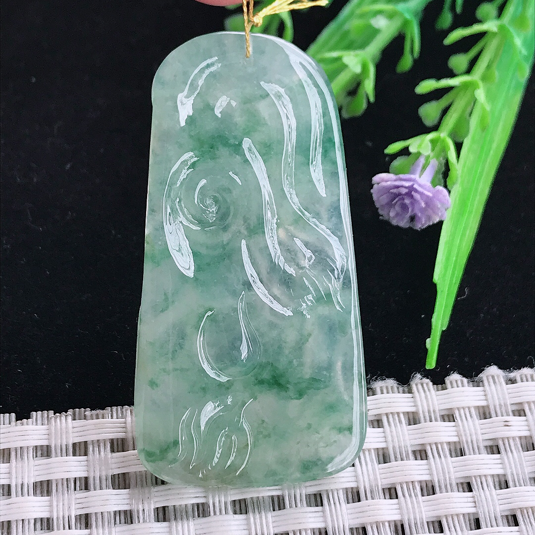 实拍A货翡翠49/25.2/6.5老坑冰晴观音菩萨吊坠翡翠玉坠挂件