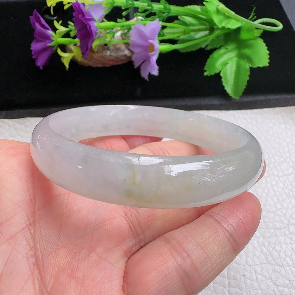 ss实拍59*12.8*7招财镯 缅甸翡翠a货手镯淡冰黄正圈玉镯子