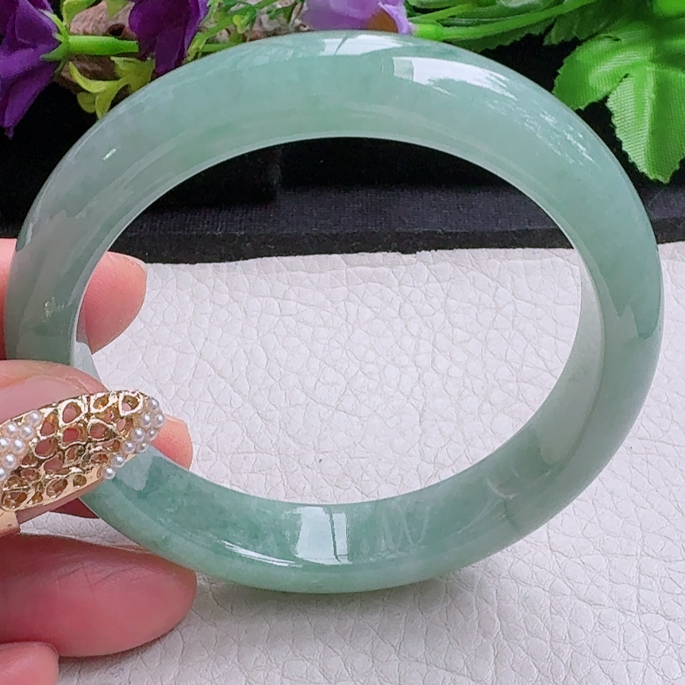 n实拍56*12.3*8平安镯 缅甸翡翠a货手镯飘花正圈玉镯子