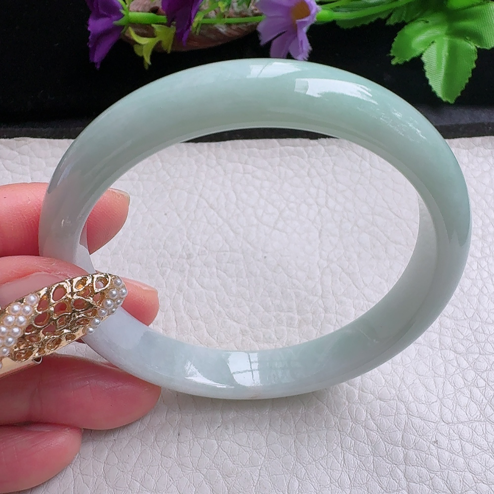 xx实拍58.5*11*7平安镯 缅甸翡翠a货手镯飘绿正圈玉镯子