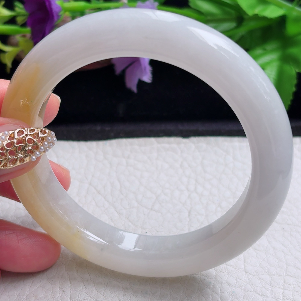 ss大圈口60*12.2*10.6招财镯 缅甸翡翠a货手镯半水冰黄正圈玉镯子