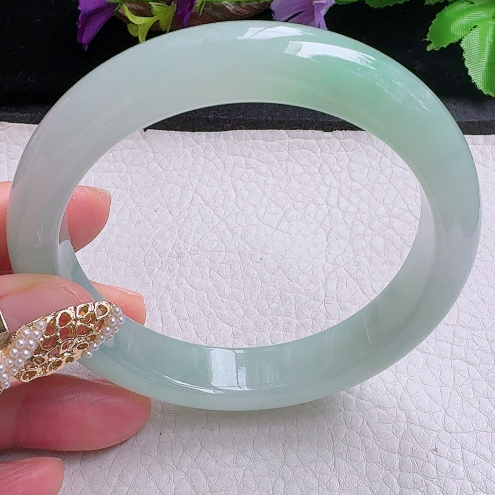 yh大圈口60.5*12.6*8.5平安镯 缅甸翡翠a货手镯冰飘花正圈玉镯子