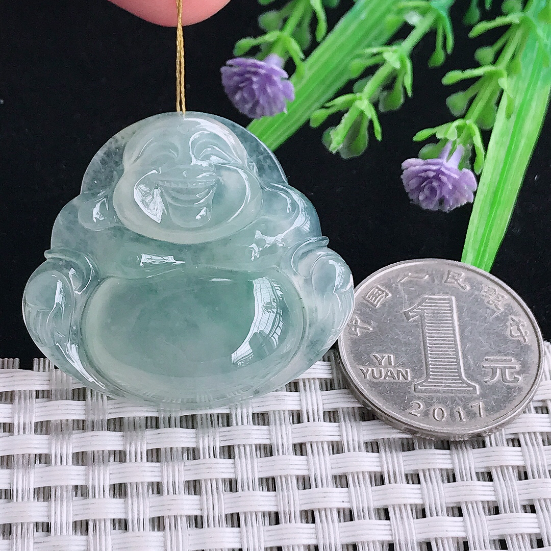 实拍A货翡翠34.9/38.3/8.3老坑冰种起胶冰晴大佛公吊坠翡翠玉坠挂件