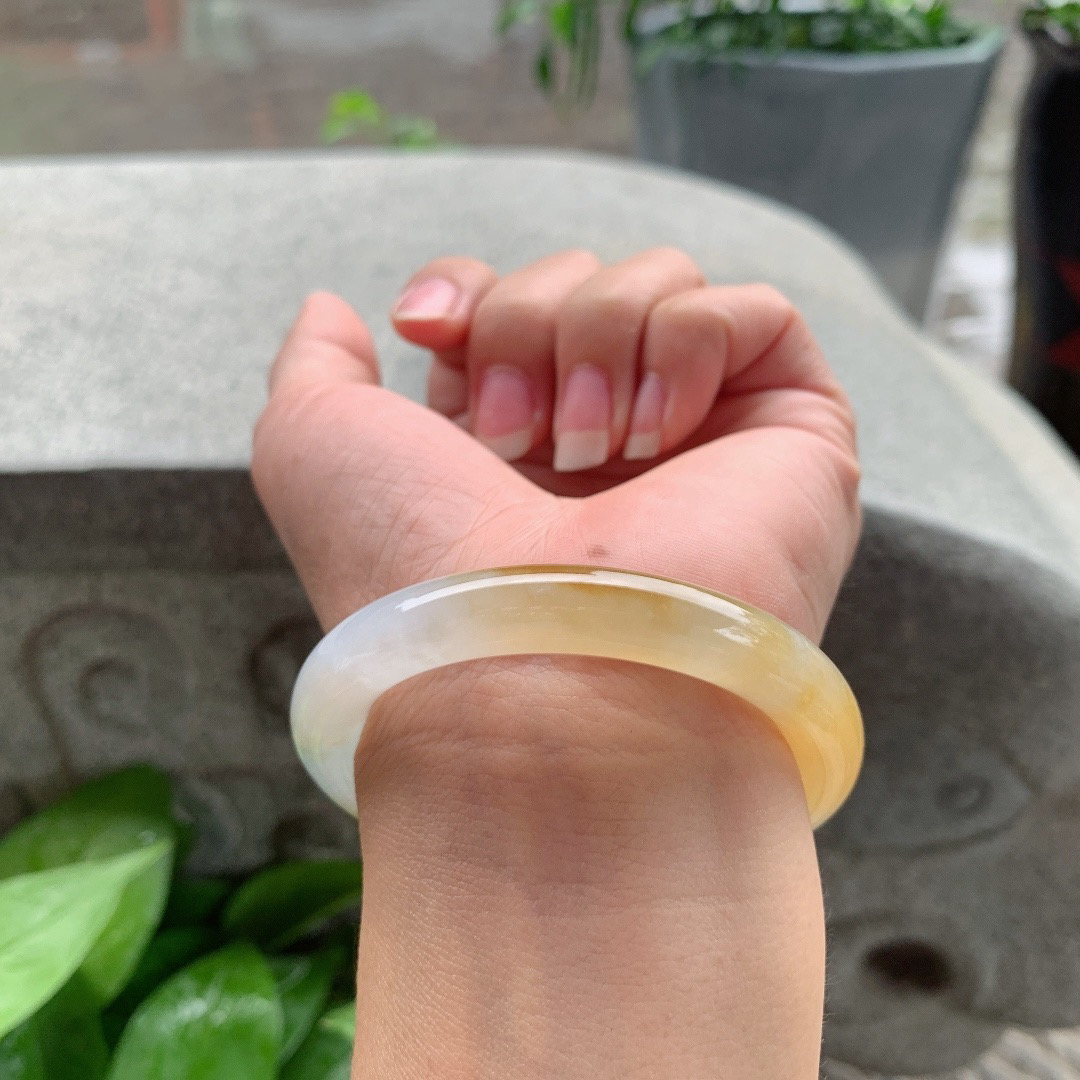 小圈口50.9-9.1 【冰黄翡圆条手镯】圆条50 51可戴