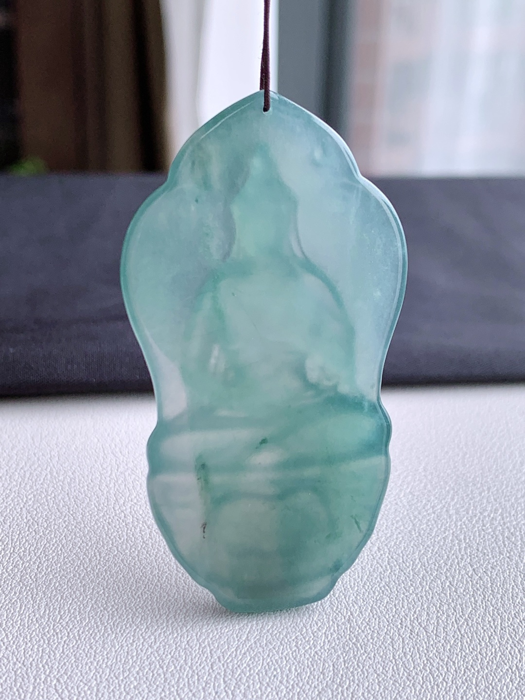 冰天空蓝观音牌吊坠，无裂，性比高，尺寸62.3/33.7/5.6，编号，21.3克