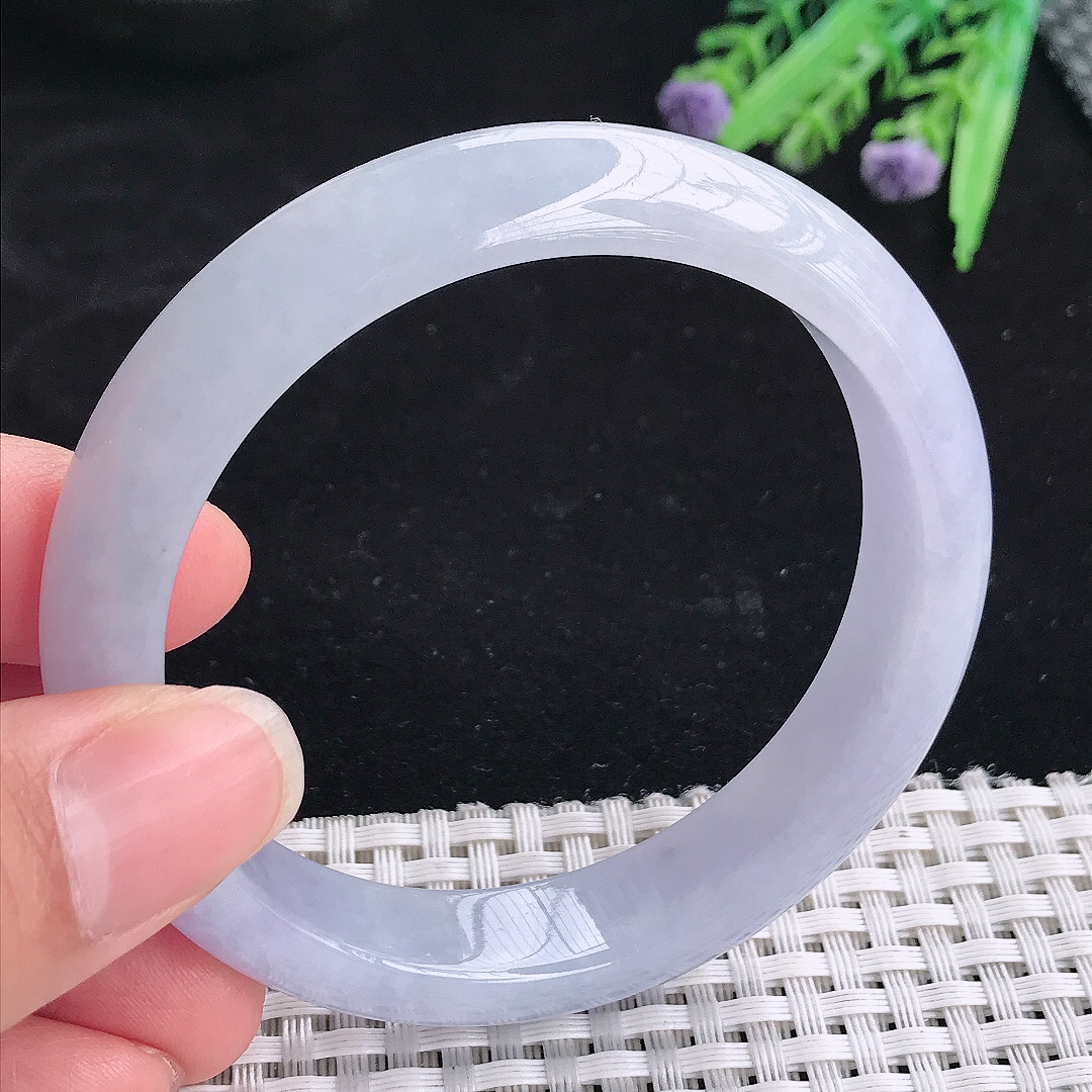 实拍A货翡翠57.5/12.8/8老坑冰润水灵紫罗兰手镯翡翠玉镯平安镯