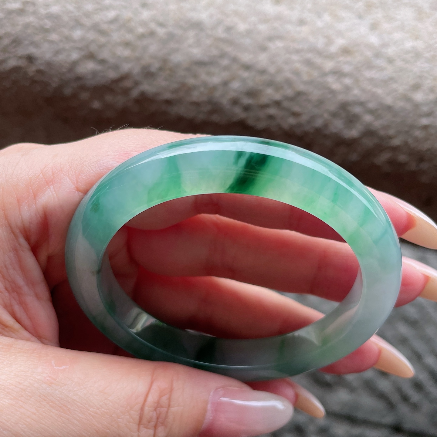 正圈，冰种飘绿花，晶莹剔透，水润，种老，有纹，编号0428X16