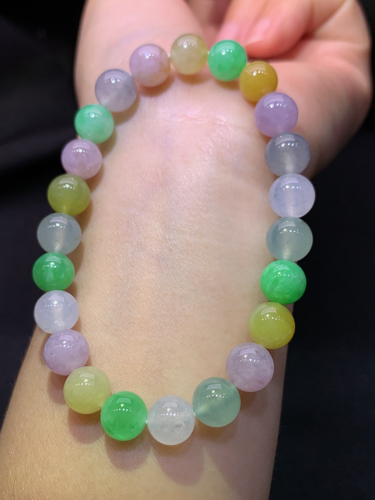 冰种多宝圆珠手串，手链，冰润鲜艳，玉质细腻，种水足，Be 直径7.8