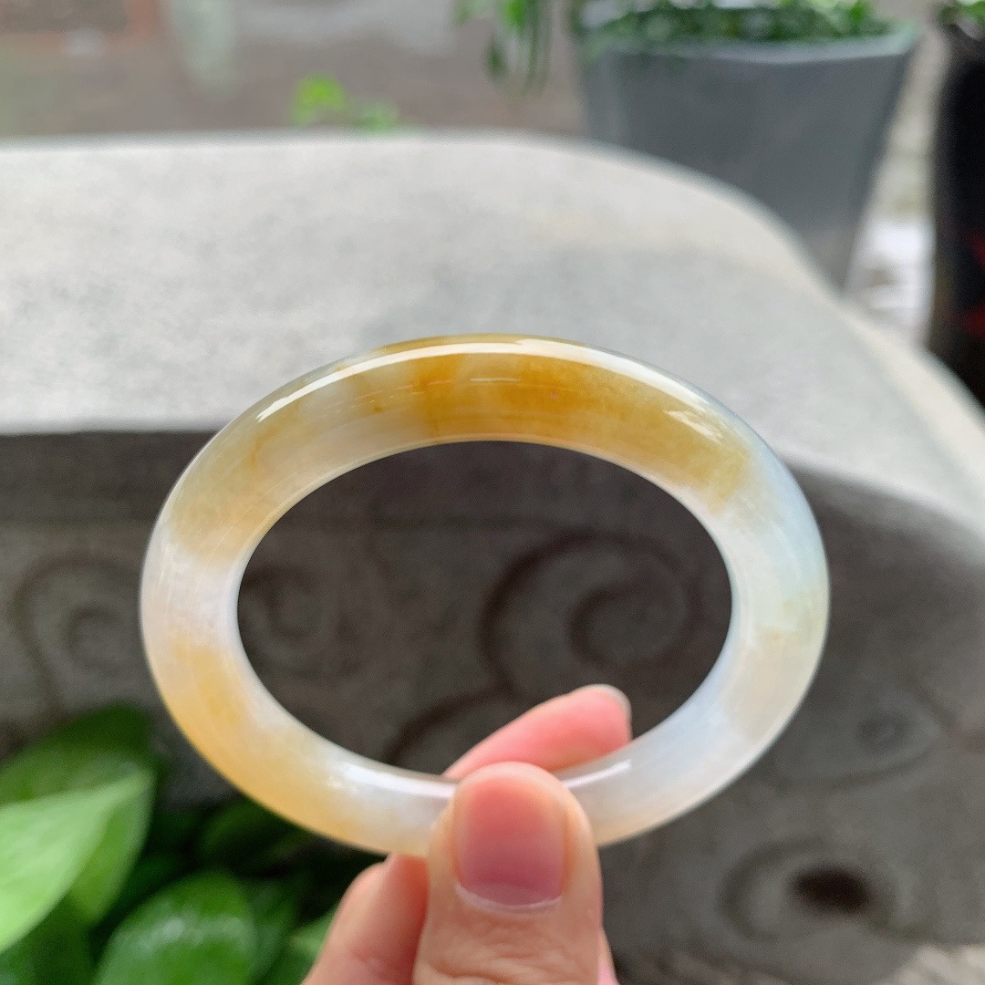 小圈口50.9-9.1 【冰黄翡圆条手镯】圆条50 51可戴