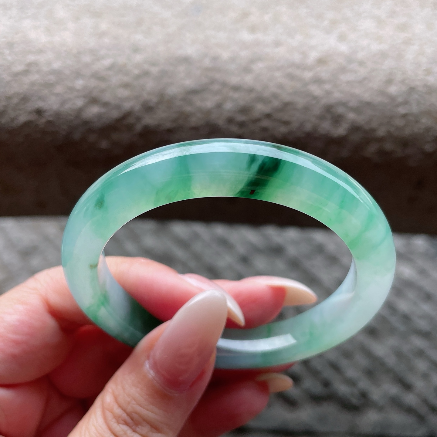 正圈，冰种飘绿花，晶莹剔透，水润，种老，有纹，编号0428X16