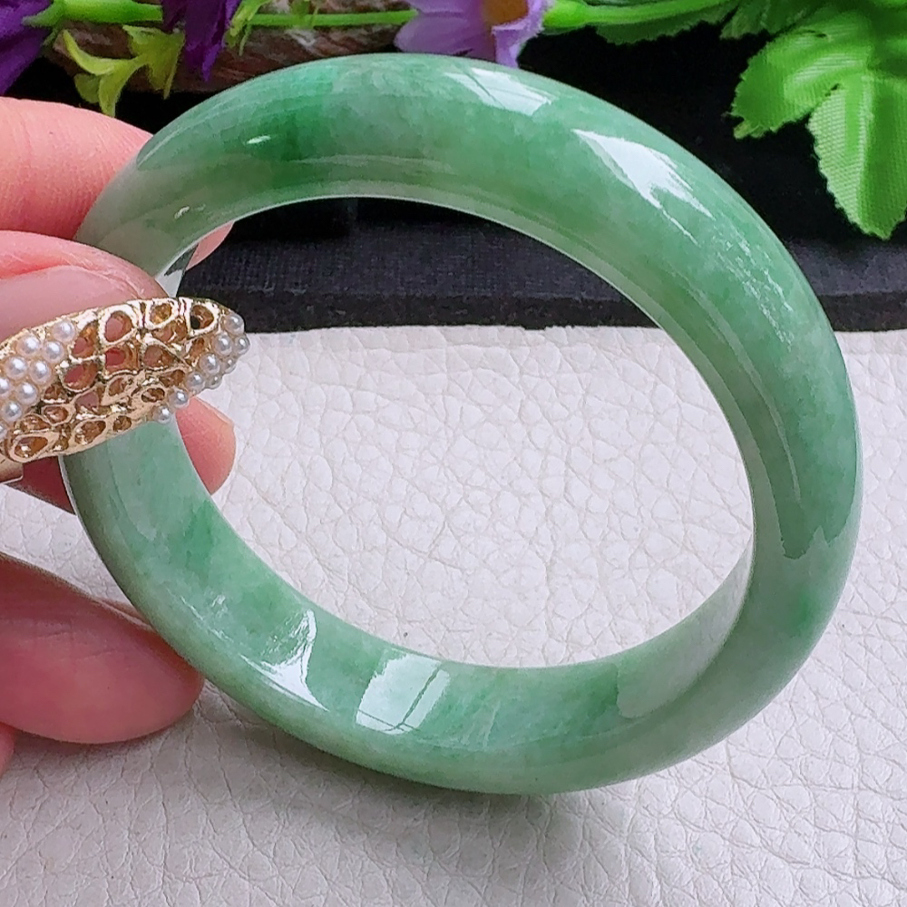 xx小圈口51*12.5*7.6平安镯 缅甸翡翠a货手镯辣绿正圈玉镯子