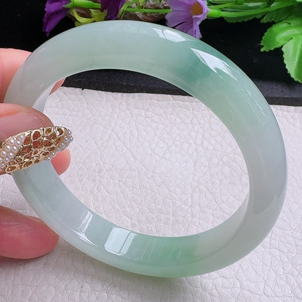 yh大圈口60.5*12.6*8.5平安镯 缅甸翡翠a货手镯冰飘花正圈玉镯子