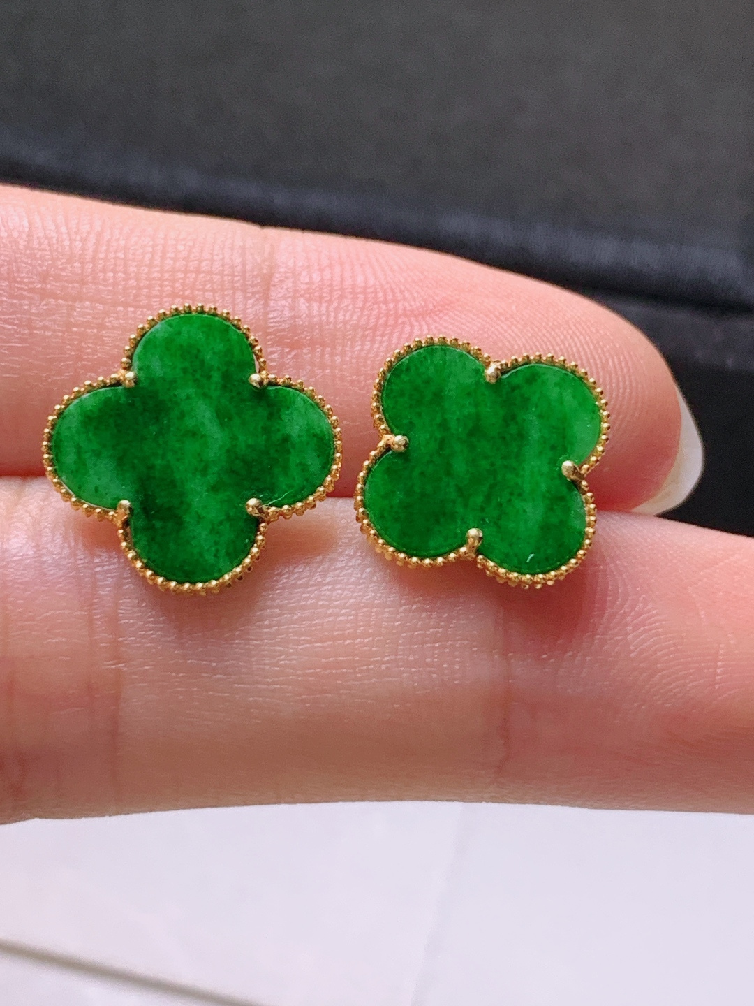 ️ 冰阳绿四叶草耳钉，无裂色阳13.4/11.5/2.1