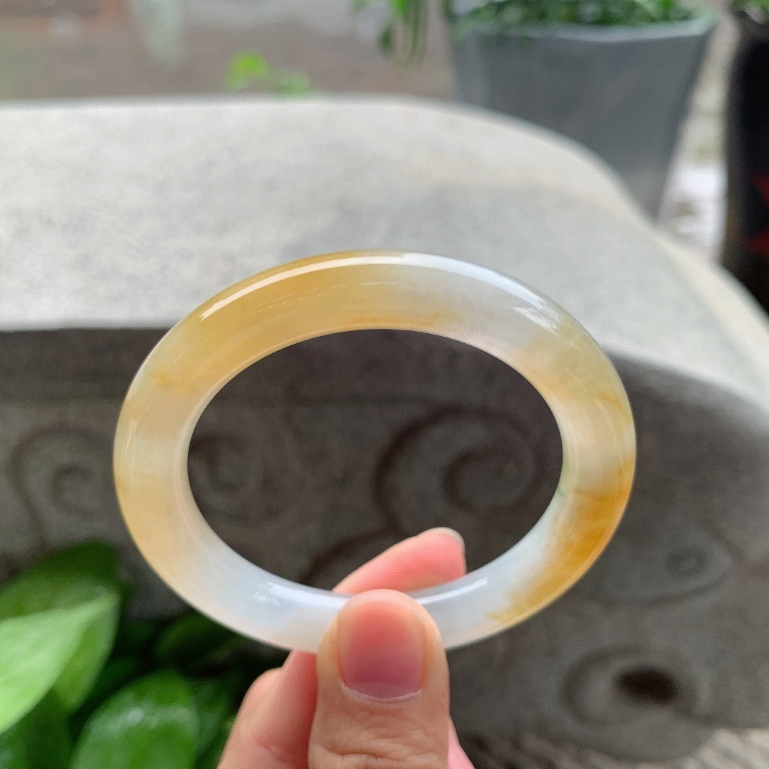 小圈口50.9-9.1 【冰黄翡圆条手镯】圆条50 51可戴