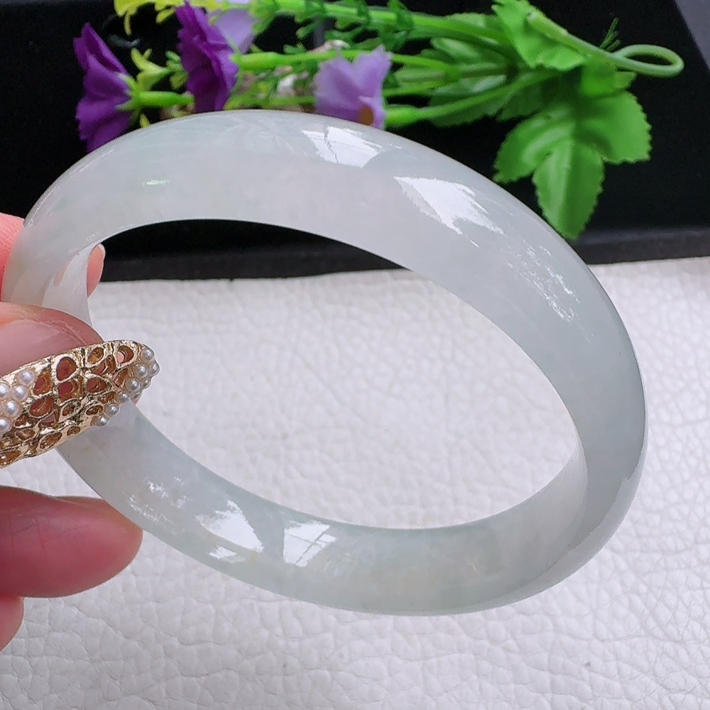 ss实拍59*12.8*7招财镯 缅甸翡翠a货手镯淡冰黄正圈玉镯子