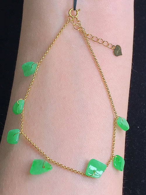 18k金镶冰晴绿随形手链，，尺寸6.3/6.4/3，编号y271100 24