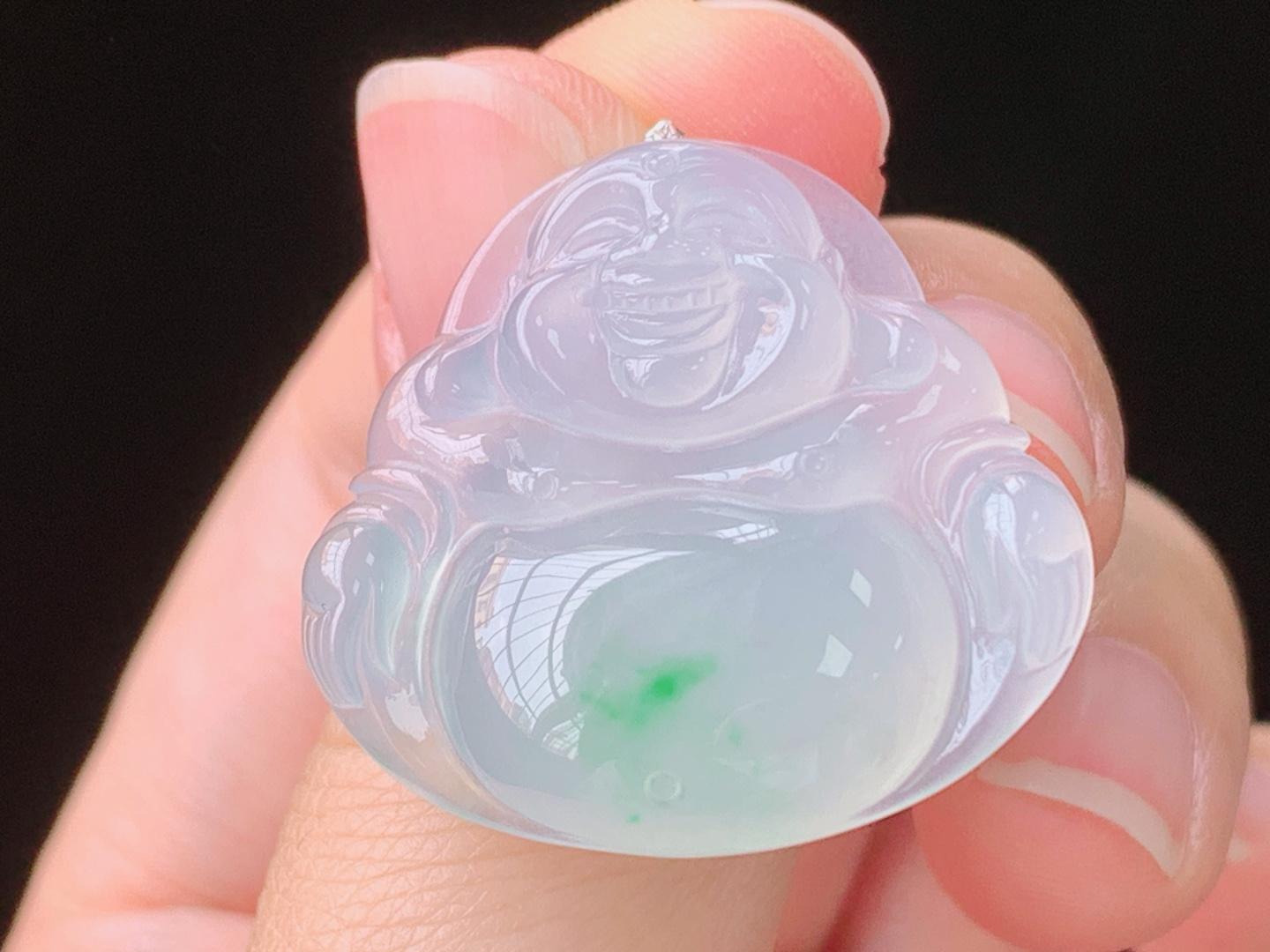 冰飘绿佛公，一刀切，翠色灵动，水润荧光，无裂，尺寸:25.5/27.2/5.9mm，24 Z