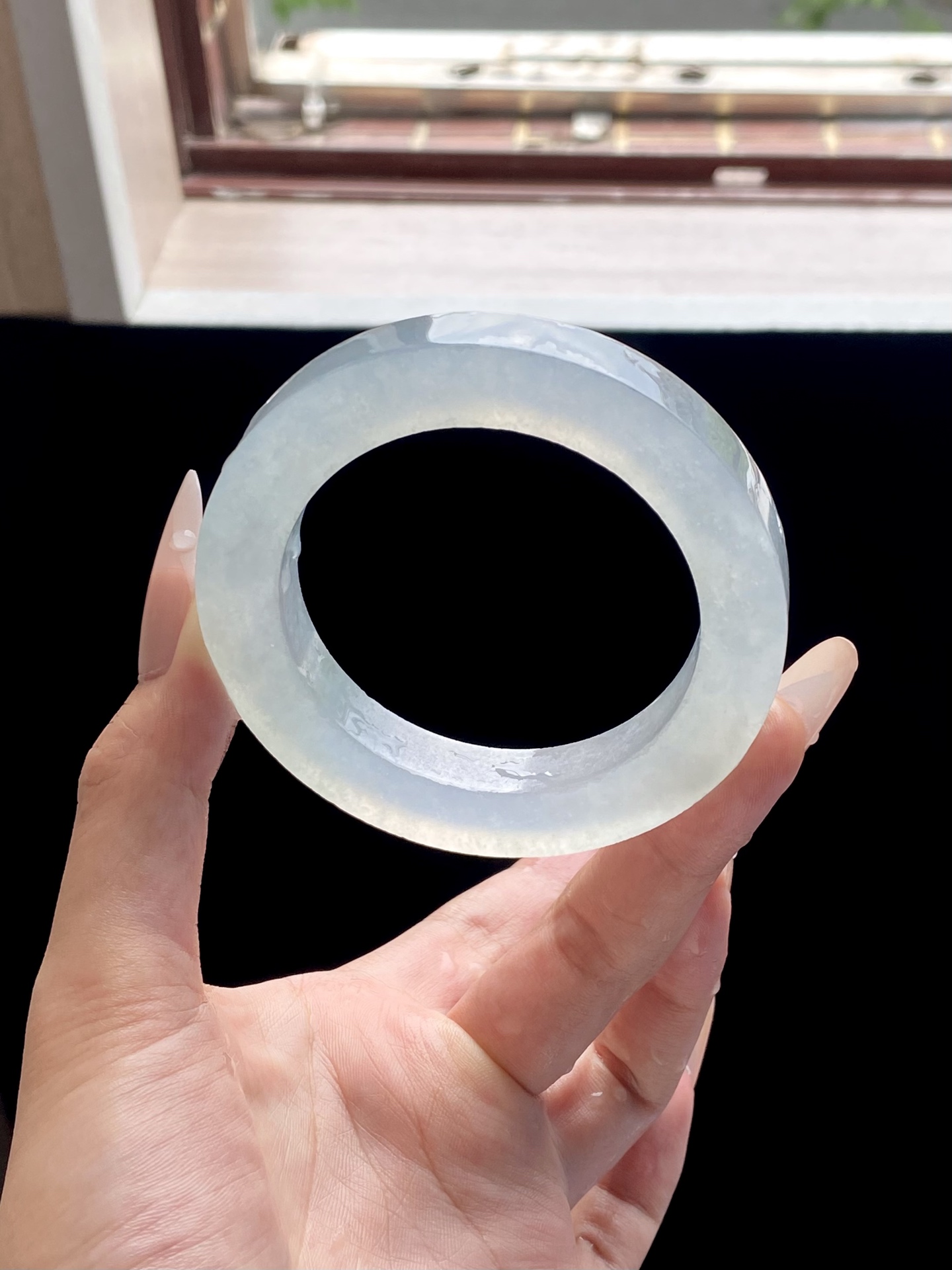 冰种天空蓝圆条镯胚，A0427-1，⭕️77.5-55.6-10.5-11.2，可做56～58圆条