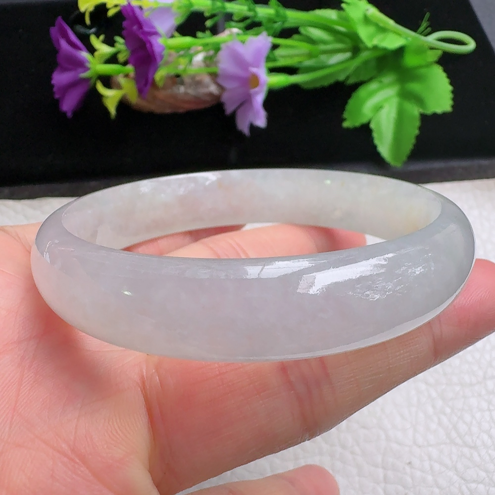 ss实拍59*12.8*7招财镯 缅甸翡翠a货手镯淡冰黄正圈玉镯子