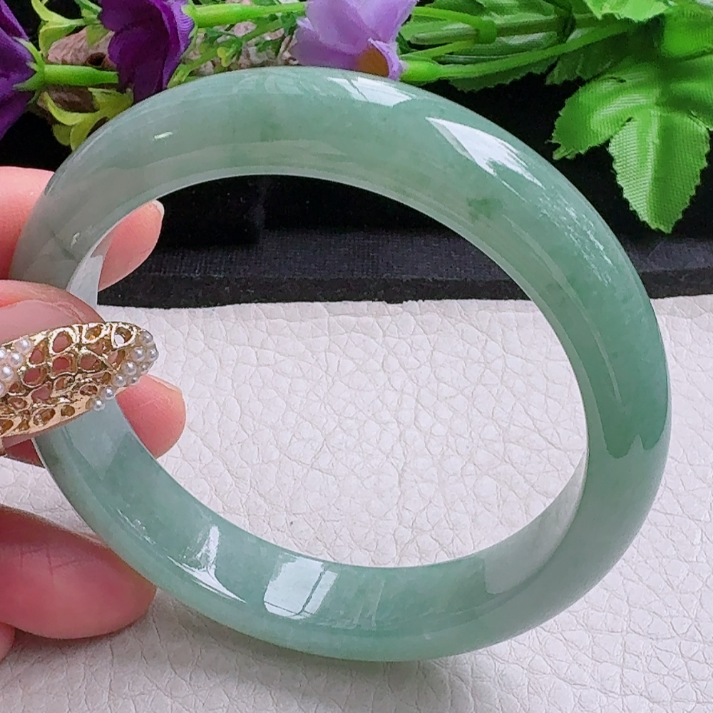 n实拍56*12.3*8平安镯 缅甸翡翠a货手镯飘花正圈玉镯子