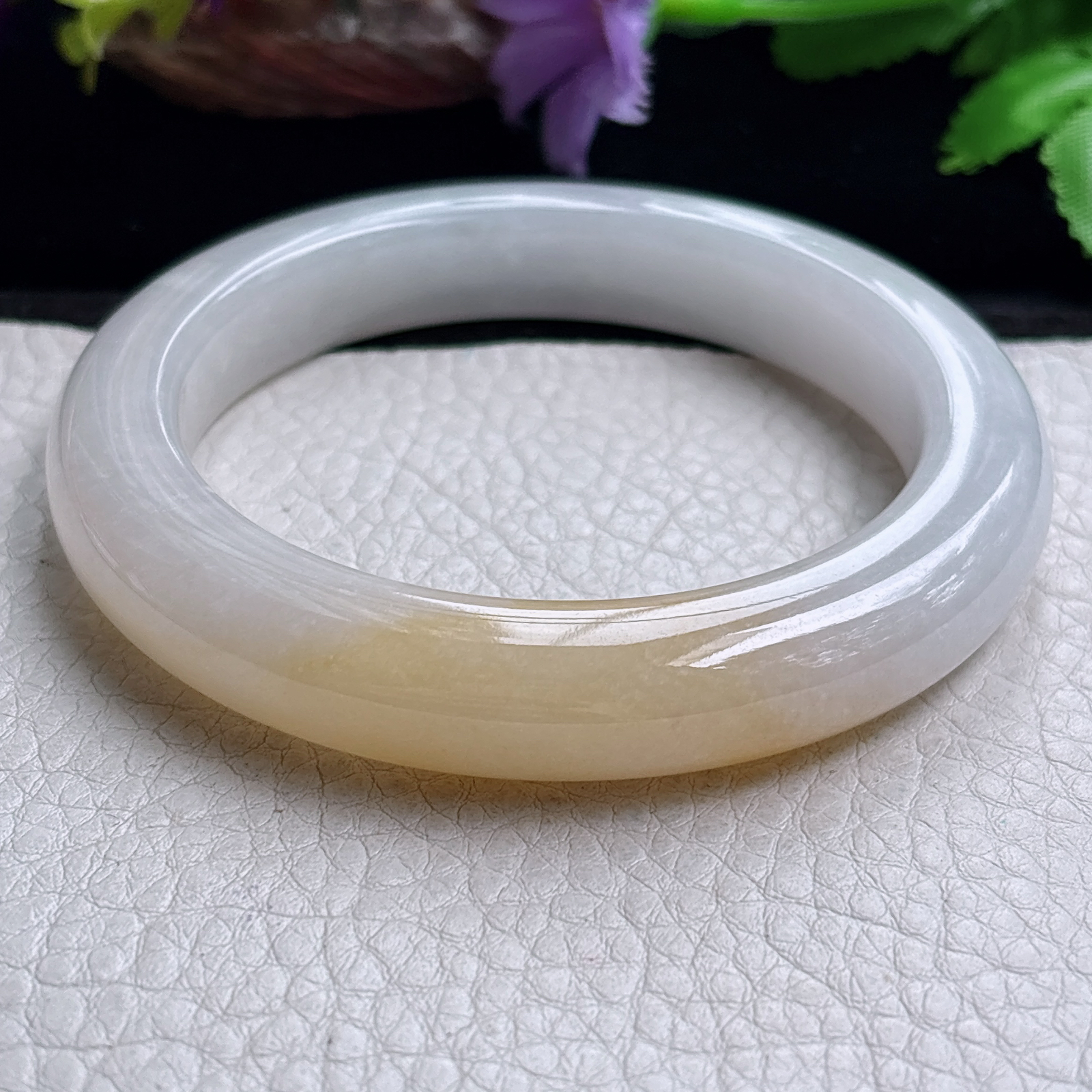 ss大圈口60*12.2*10.6招财镯 缅甸翡翠a货手镯半水冰黄正圈玉镯子